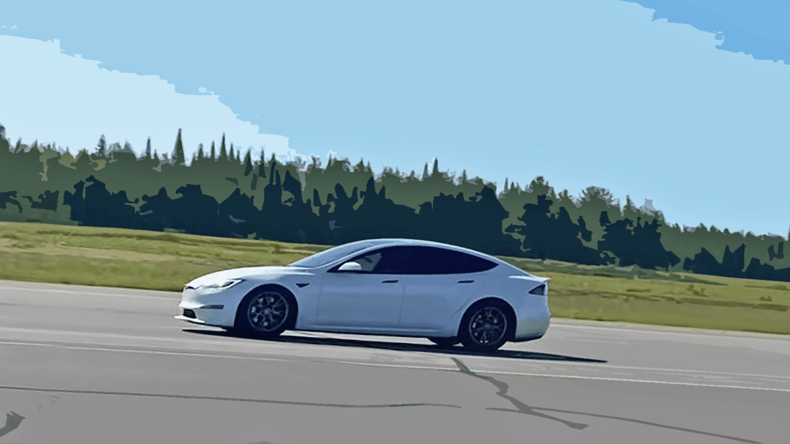 Hacked Tesla Model S Plaid Flies Past 200 MPH On A Runway