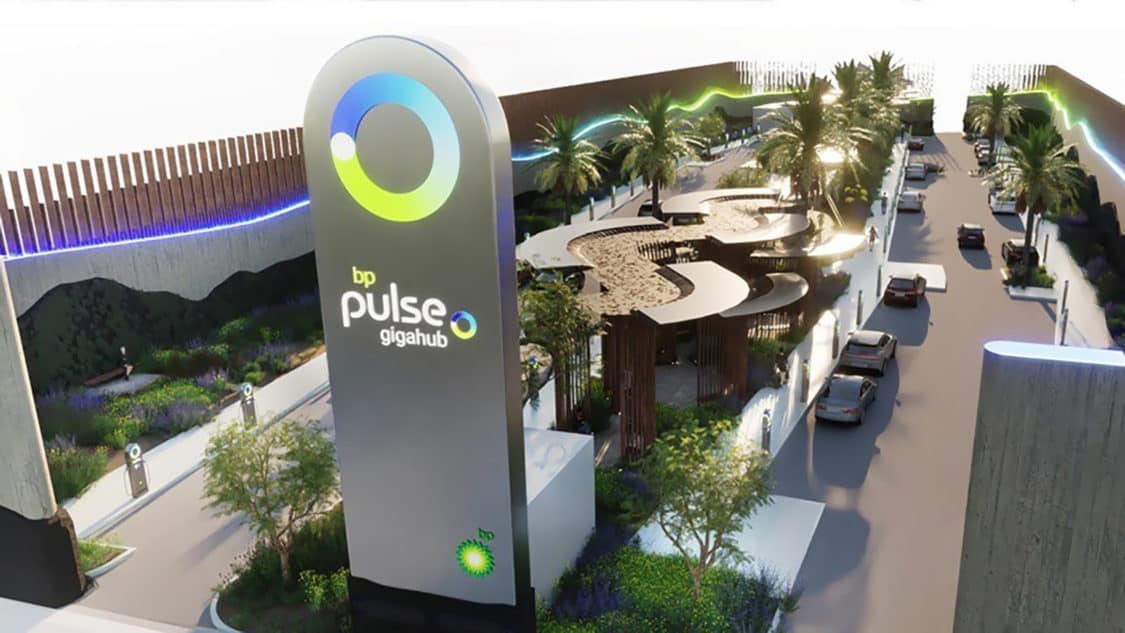 Image showcasing BP Pulse electric vehicle charging site concept