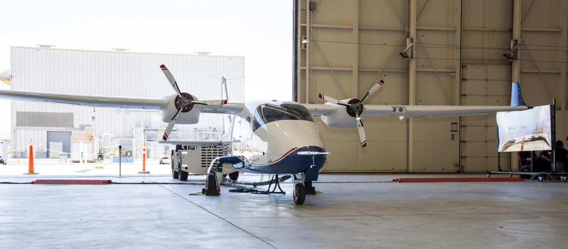 NASA X-57 parked in hangar