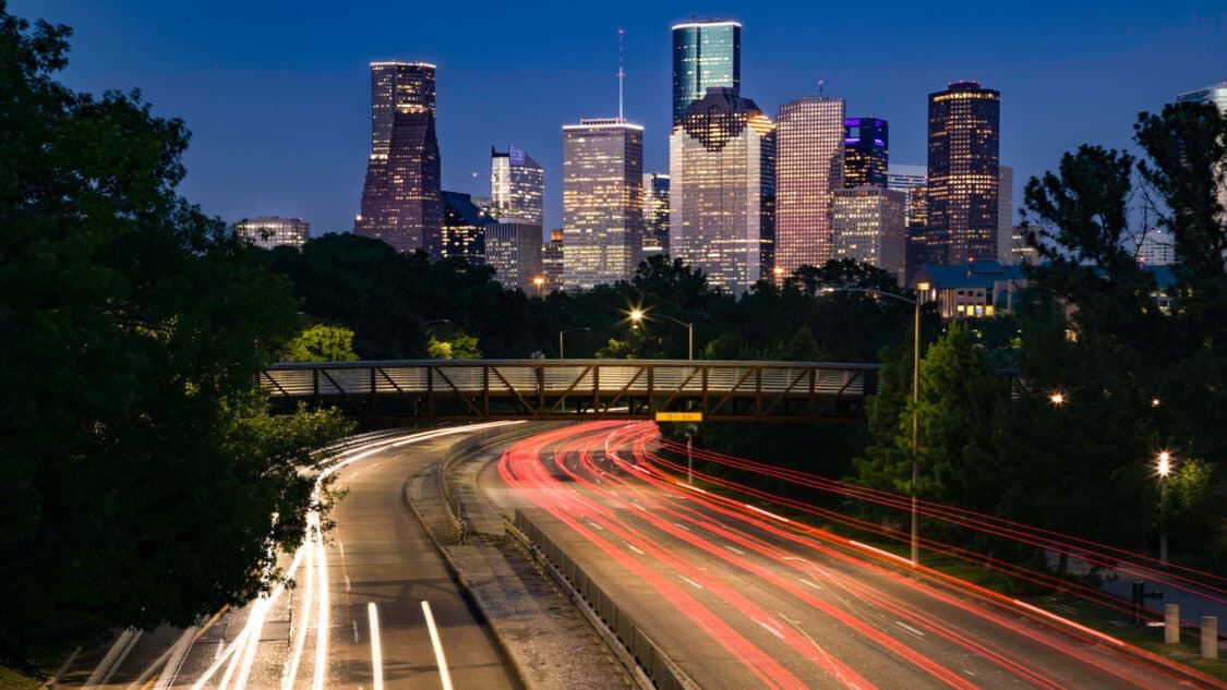 Texas EV registration - night image of busy road