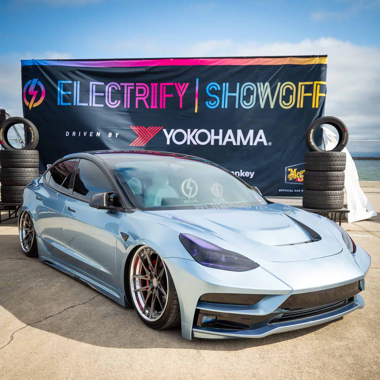 Ruined EV Tesla Model 3 Electrify Showoff - Electrify Expo San Francisco 2023