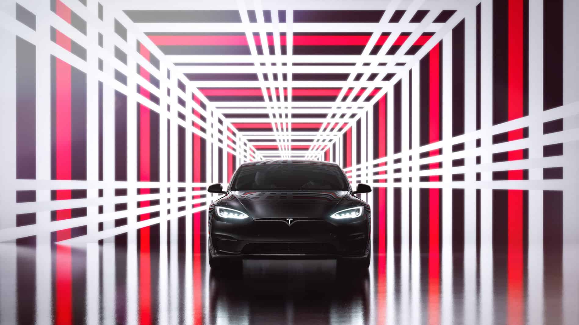 Tesla Model S black in light tunnel