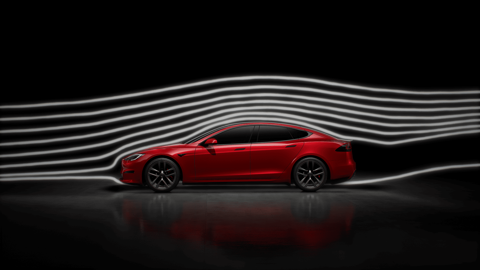 Tesla Model S red side view wind tunnel