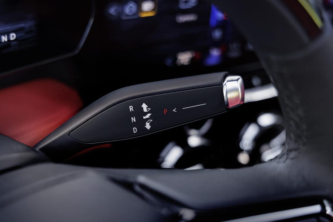 Photo of Close up of gear shifter on 2024 Chevrolet Blazer EV SS with Adrenaline Red interior. Preproduction model shown. Actual production model may vary. 2024 Chevrolet Blazer EV available Spring 2023.