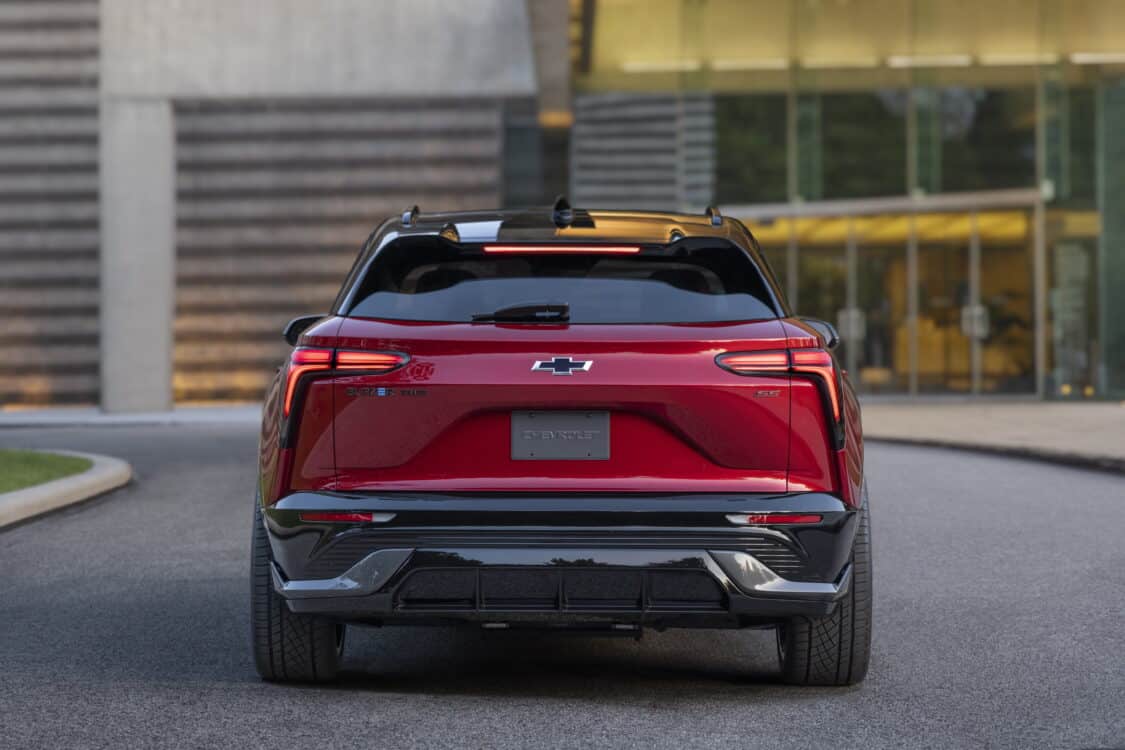 Photo of Rear view of 2024 Chevrolet Blazer EV SS in Radiant Red Tintcoat. Preproduction model shown. Actual production model may vary. 2024 Chevrolet Blazer EV available Spring 2023.