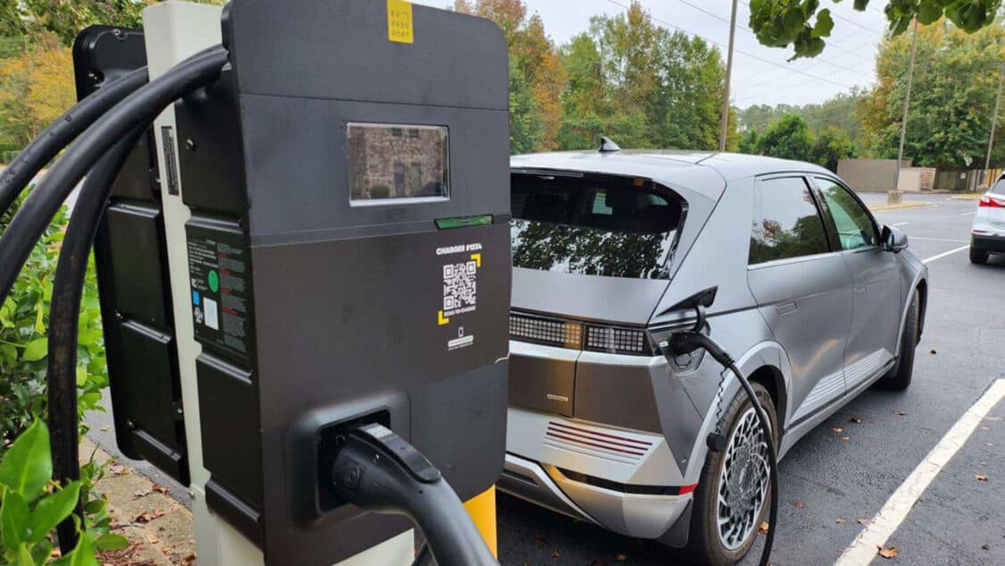 hyundai ioniq 5 charging with Diehard EV Chargers partners with EV Passport in parking lot