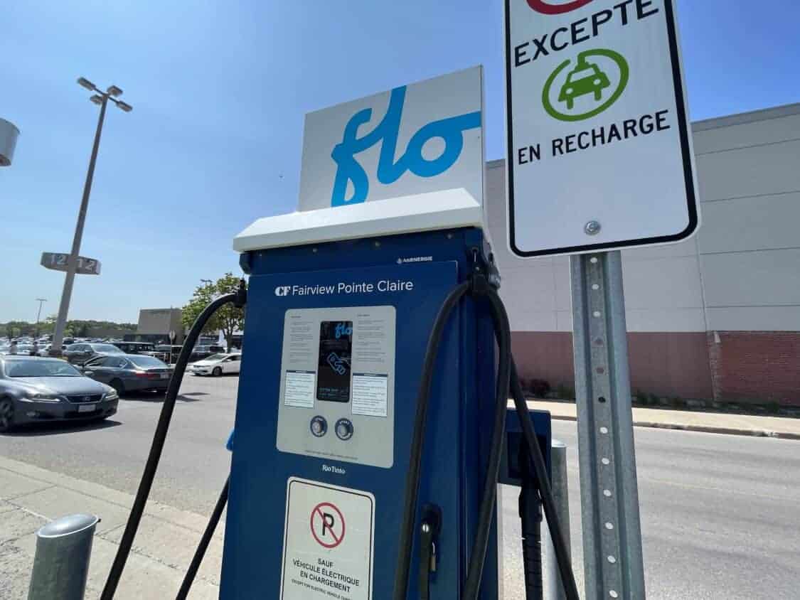 FLO EV charger at Cadillac Fairview mall