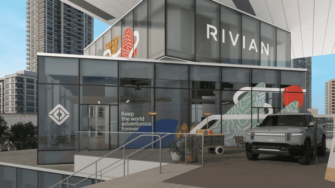Image of Rivian Spaces in Burnaby (Vancouver Area), British Columbia, Canada with Rivian R1T on display outside