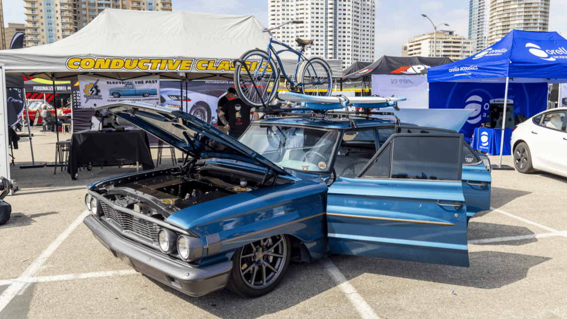 Photo of Mike Sallee's Conductive Classics 1964 Ford Custom 500 (Galaxie trim) at Electrify Showoff in Long Beach, CA