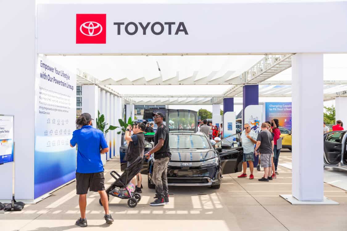Photo of crowd at the Toyota booth at Electrify Expo in New York