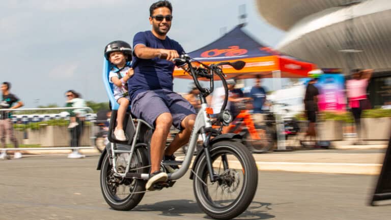 Rad Power Bikes test ride and demo with father and son at Electrify Expo New York