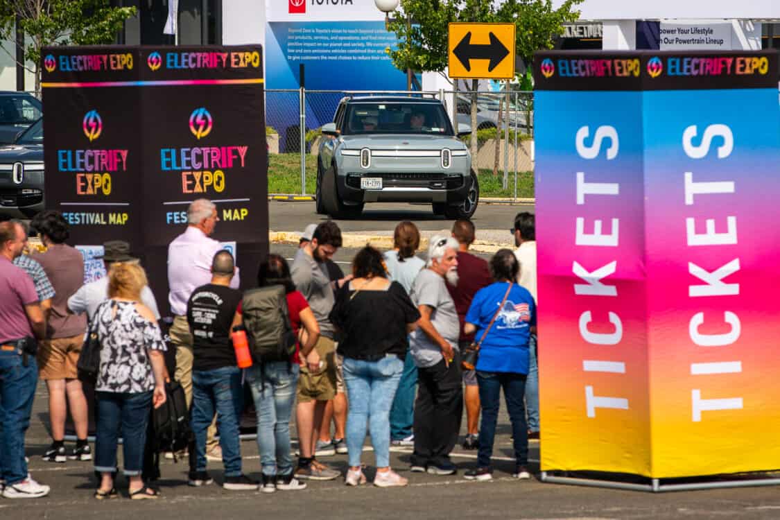 Photo of attendees at the entrance of Electrify Expo in New York