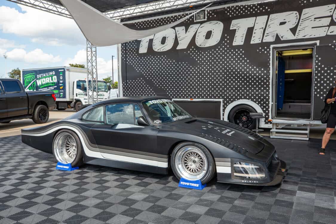 Photo of Bisimoto's Porsche in the Toyo Tires booth at Electrify Showoff in New York
