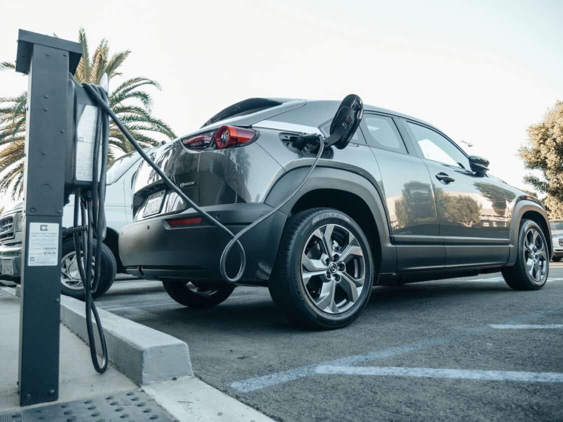 EV car charging in parking lot