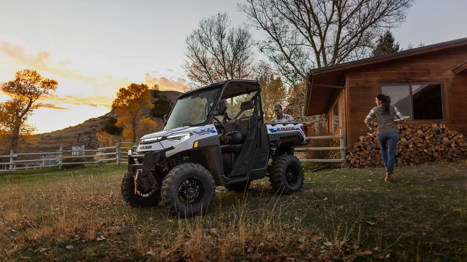 Image of a Polaris Ranger Kinetic at a cabin that could be part of a EV charging network