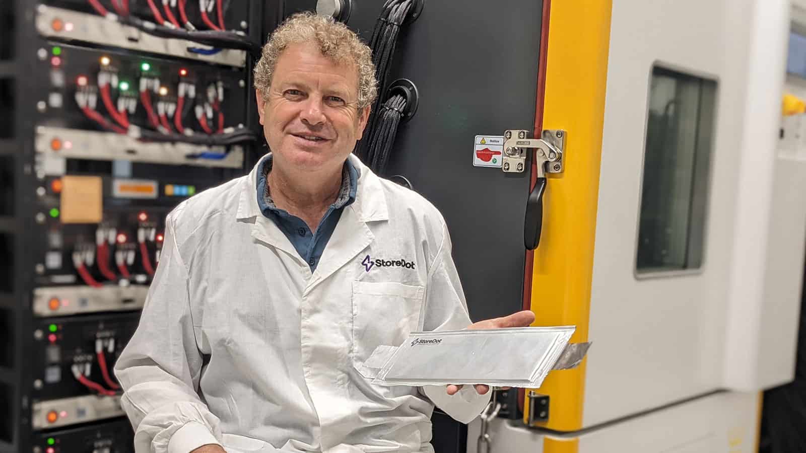 Dr Myersdorf holds XFC batteries