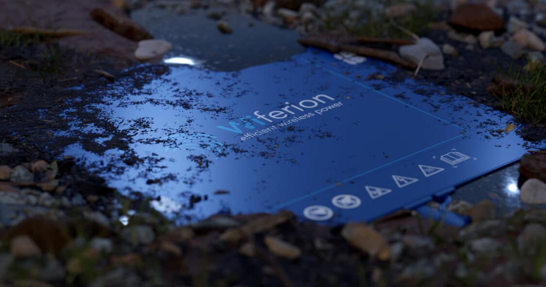 WiFerion charging plate, amongst dirt and leaves, will help Tesla's wireless charging ambitions. 
