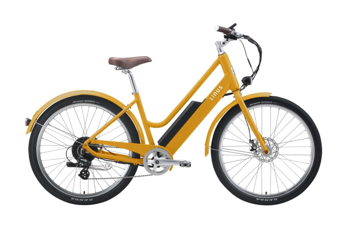 Image showcasing Linus Cesta 500 electric bike in mustard
