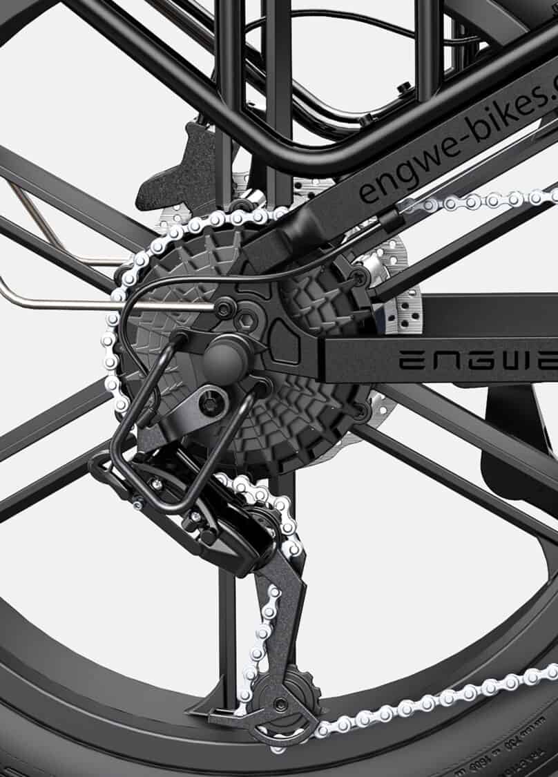 Image showcasing powerful rear hub-motor of the ENGWE Engine Pro electric bike