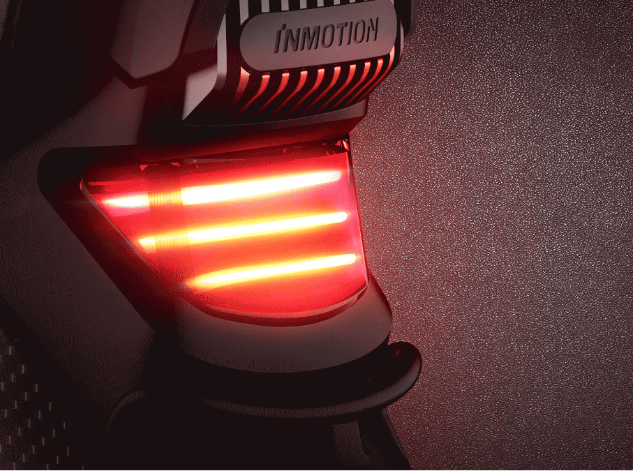 Image showcasing responsive rear brake light of the InMotion V11 electric unicycle