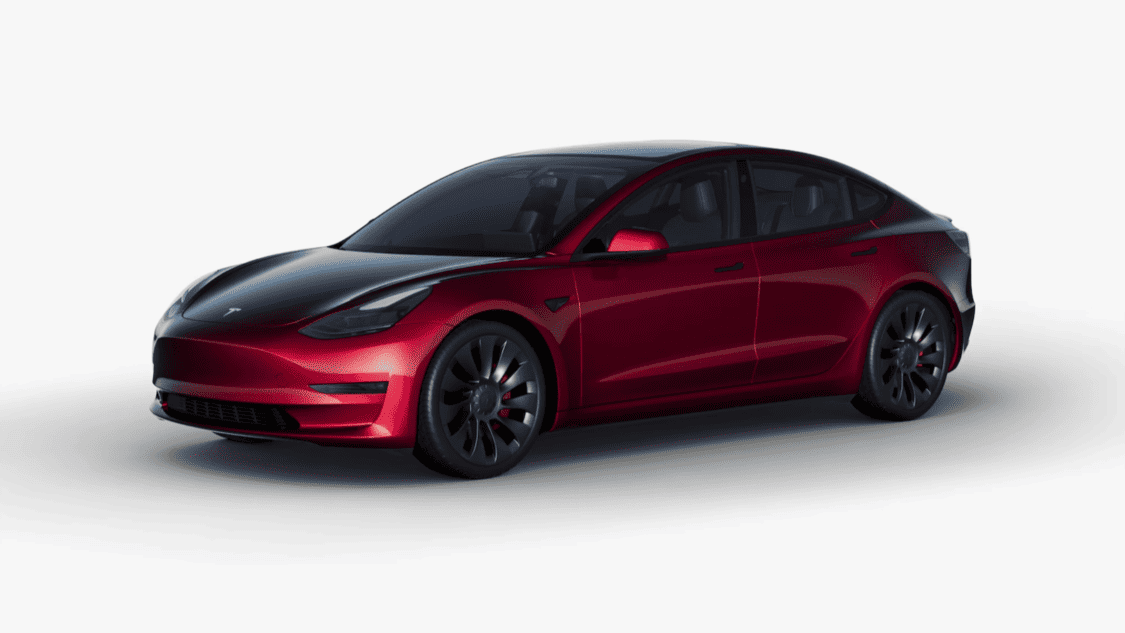 Image showcasing Tesla Model 3 and Model Y Color Paint Protection Film (PPF) in Crimson Red