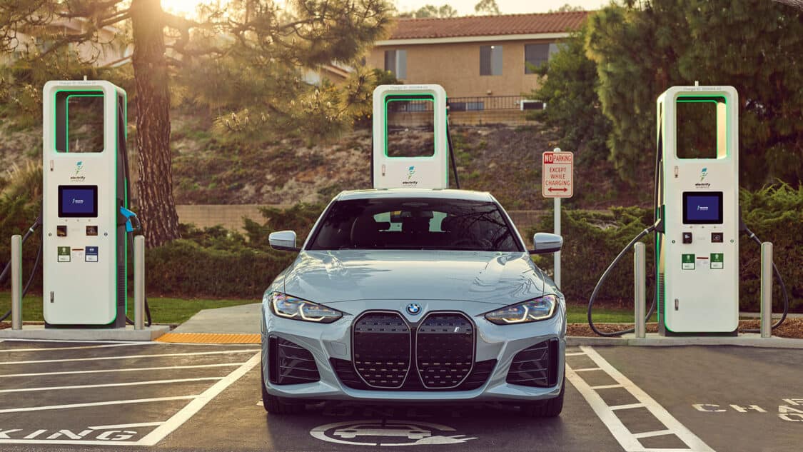 BMW EV charging in a parking lot