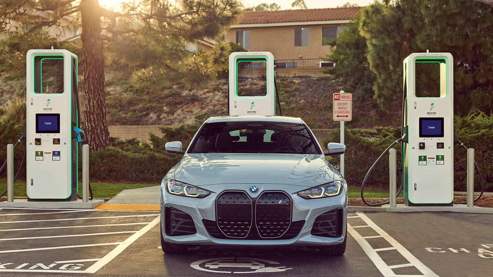 BMW EV charging in a parking lot