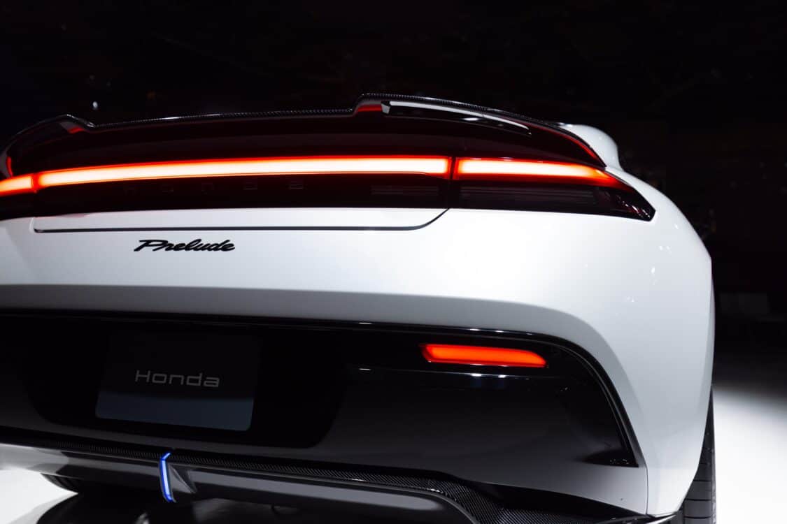 Image showcasing Honda Prelude hybrid electric concept car rear taillight at Japan Mobility Show 2023