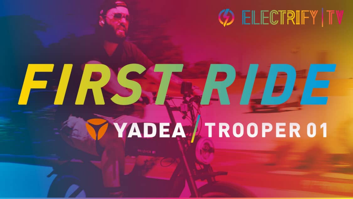 Image showcasing Electrify TV First Ride cover for the Yadea Trooper 01 electric bike