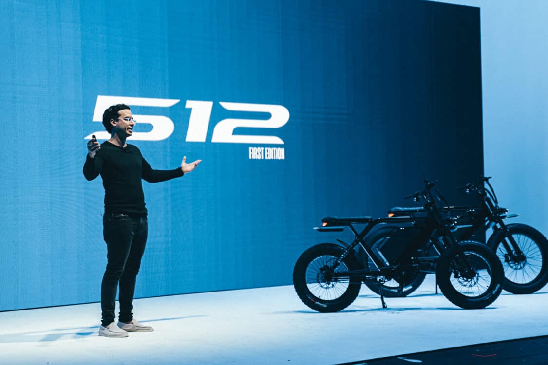 Image showcasing Ristretto CEO and Founder Christopher Gerardino and the Ristretto 512 First Edition electric bike at premier
