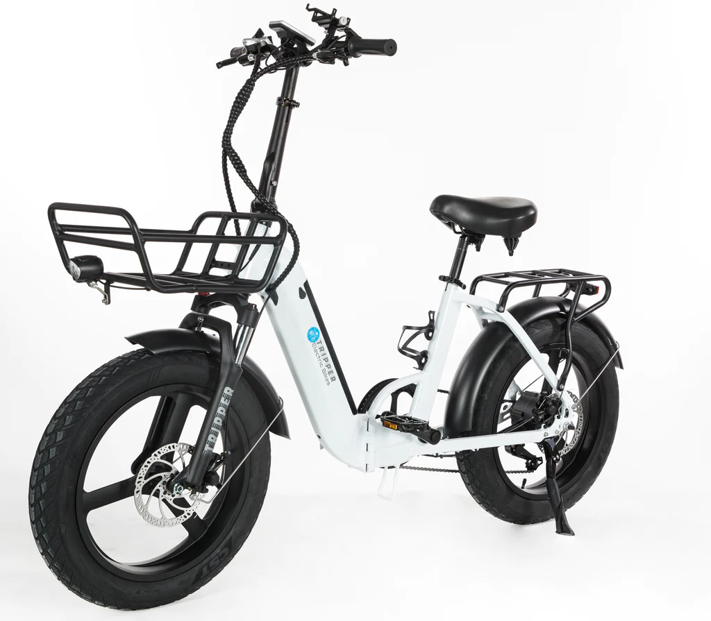 Image showcasing side profile of the Tripper Electric Bikes FoldX Premium Folding electric bike in custom white