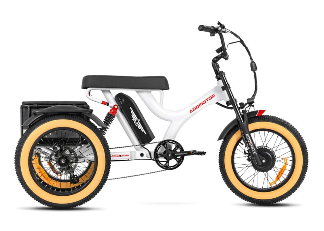 Image showcasing Addmotor Herotri M-365X fat tire electric trike in white