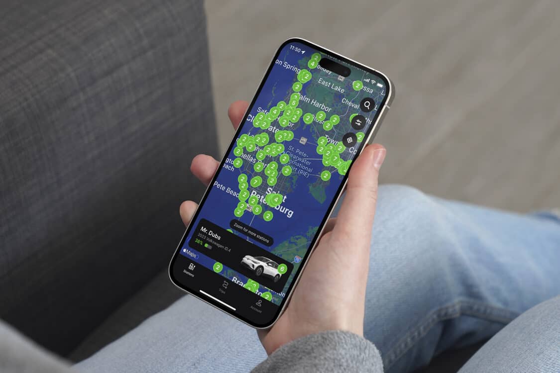 Chargeway app 2.0 version showing map with charging stations