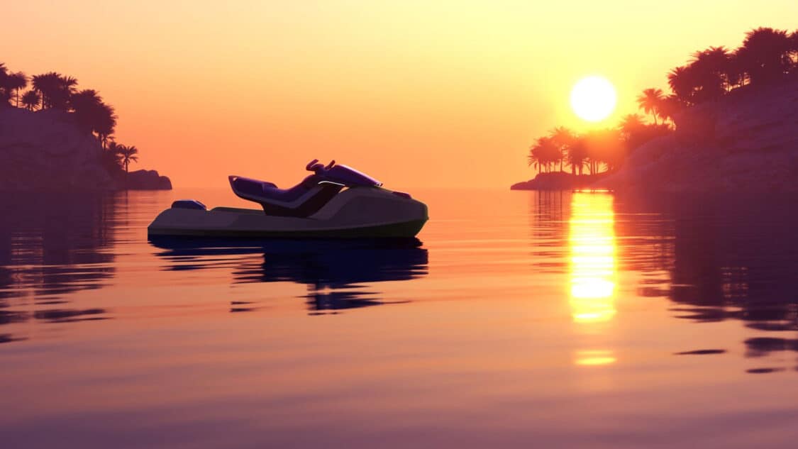 Valo hydrofoil Hyperfoil watercraft at sunset CGI