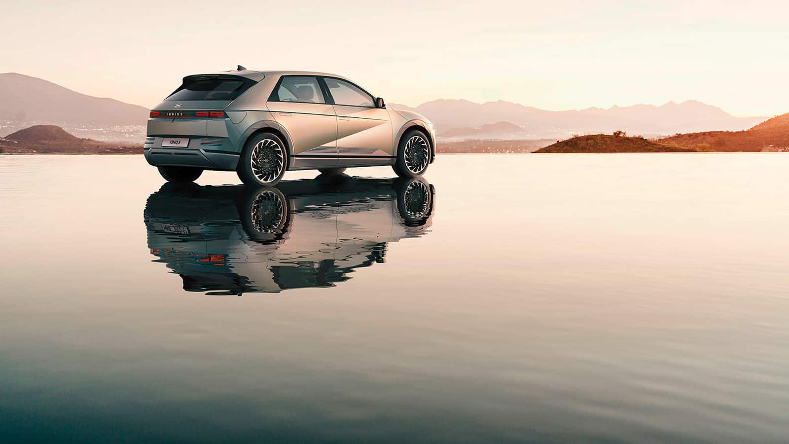 IONIQ 5 parked on water overlooking valley