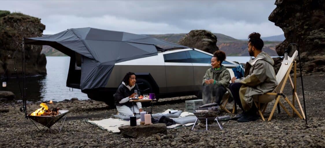 Tesla Cybertruck provides a family a camping experience