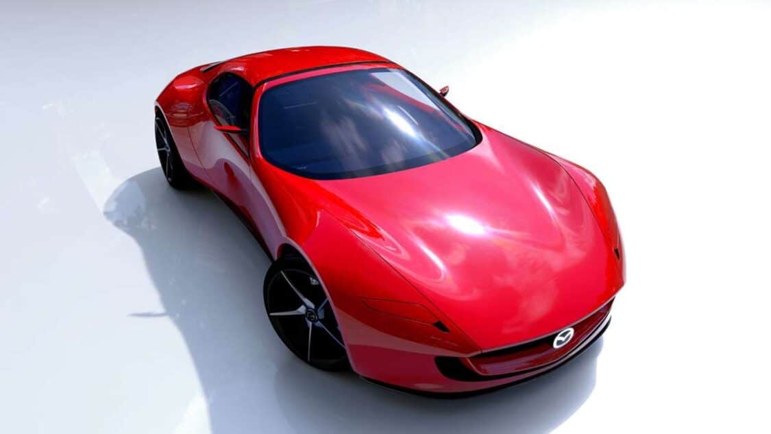Image showcasing Mazda Iconic SP Concept Sports Car for EV strategy at Japan Mobility Show 2023 - front quarter profile