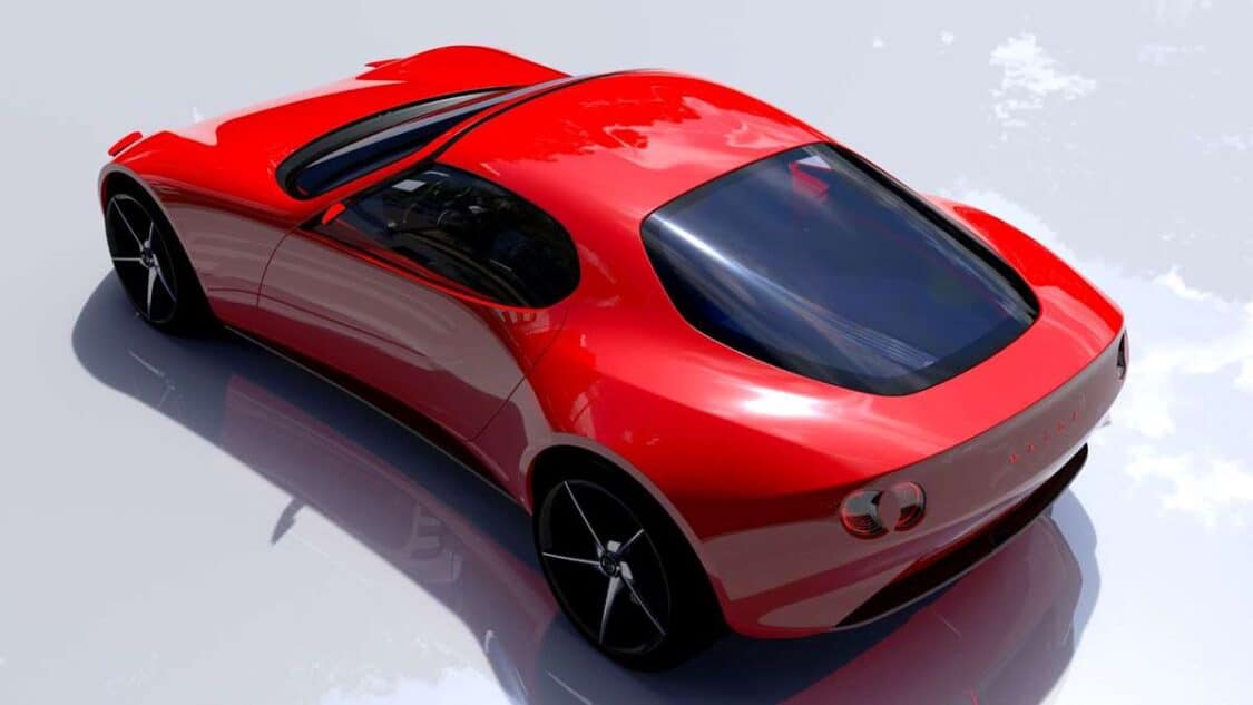 Image showcasing Mazda Iconic SP Concept Sports Car at Japan Mobility Show 2023 - rear-quarter profile