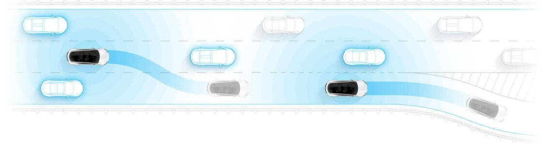 Image showcasing Tesla Self-Driving section intelligent lane change