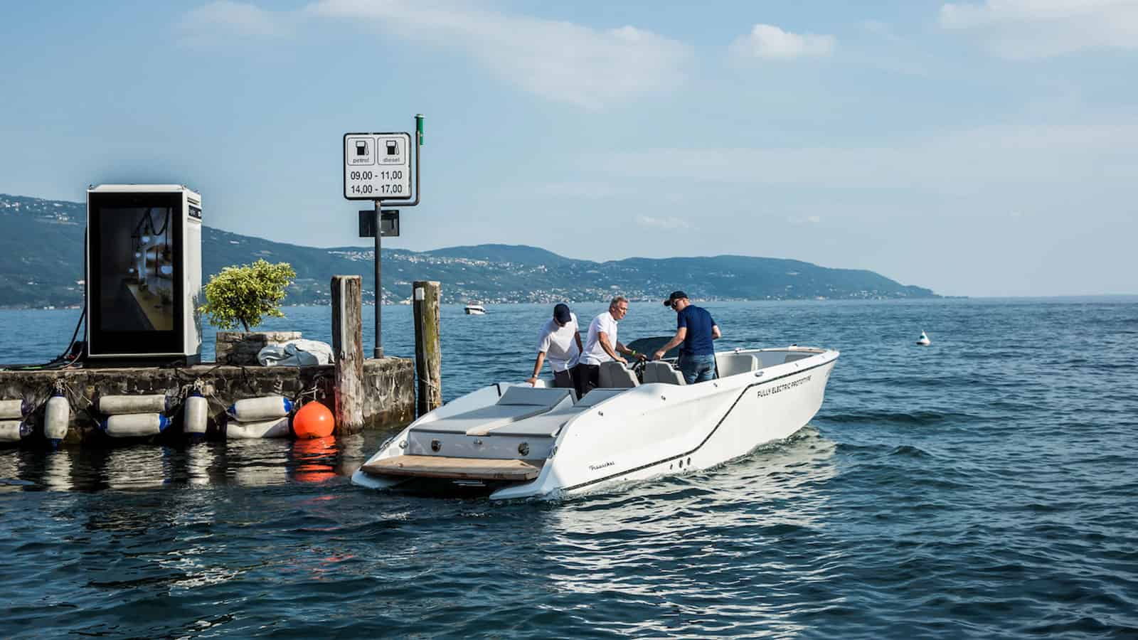 Porsche Electric Boat leaving charging dock