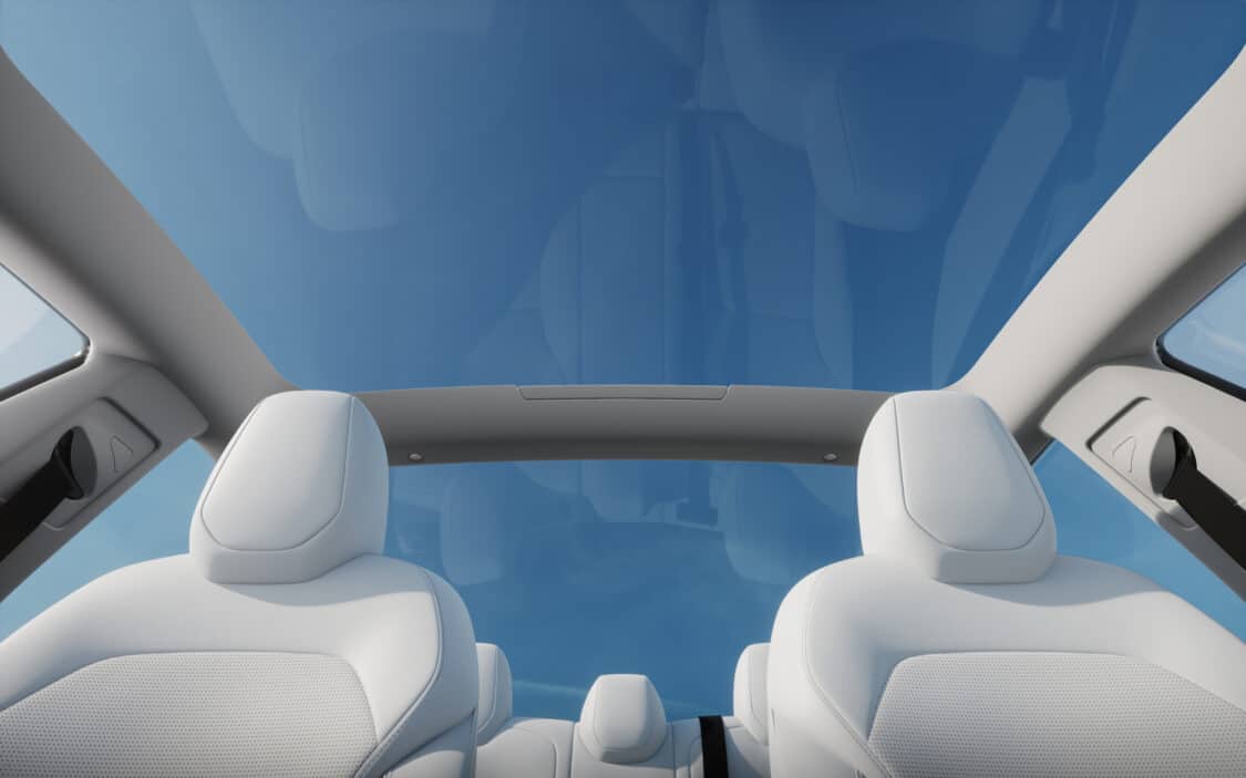 Image showcasing 2024 Tesla Model 3 Highland interior front seats panoramic roof
