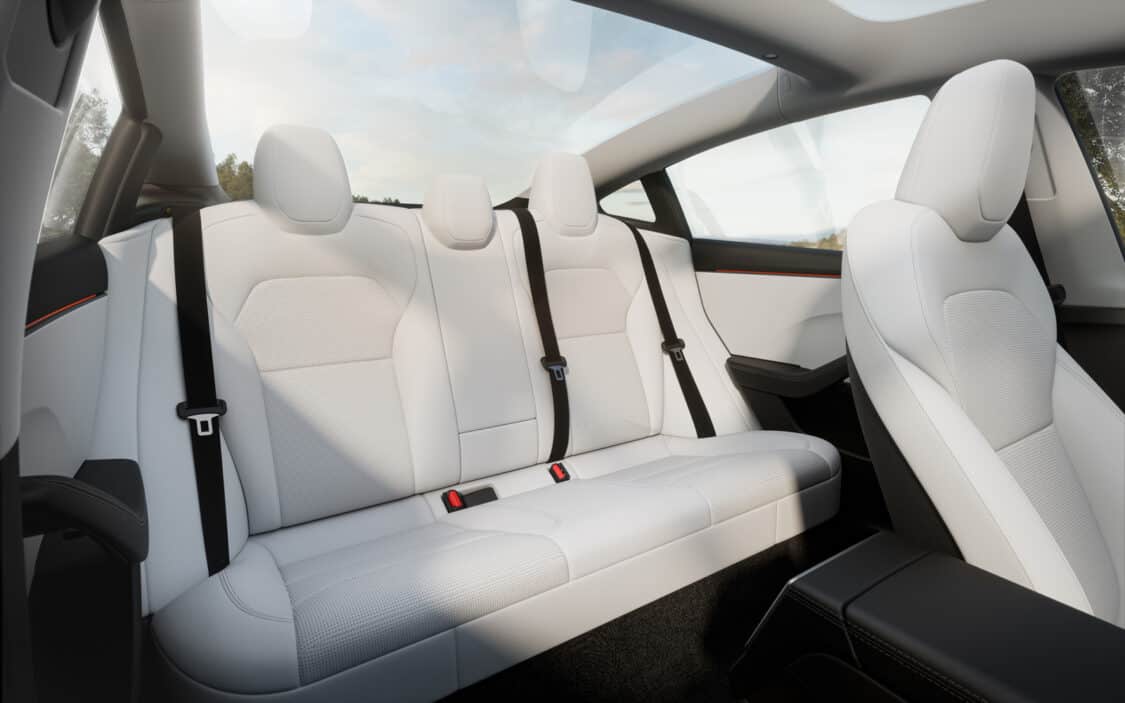 Image showcasing 2024 Tesla Model 3 Highland interior rear seats profile
