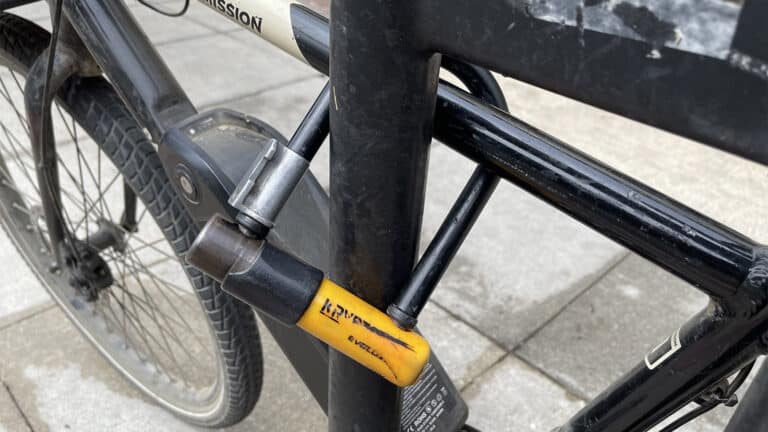 electric bike theft, bike securely locked to bike rack