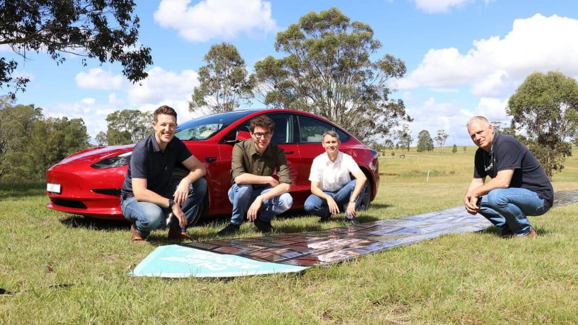 Charge Around Australia printed solar panel Tesla Model 3