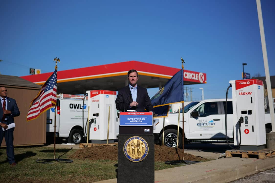 Kentucky Breaks Ground with ABB E-Mobility NEVI EV Charging Milestone - Kentucky Governor Andy Beshear sharing remarks on new NEVI site