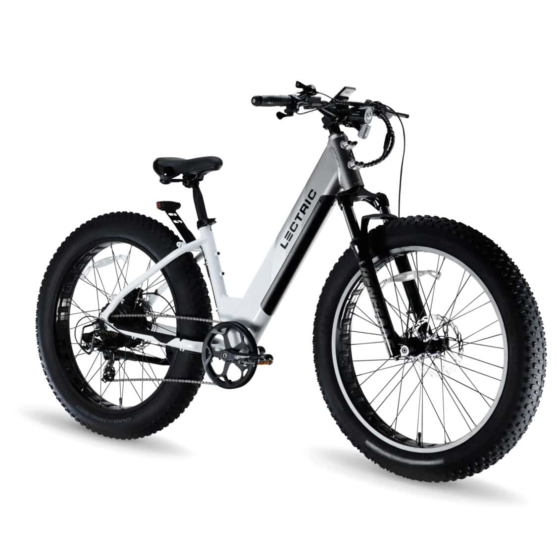 Lectric eBikes XPeak step-thru white off-road electric mountain bike - front side profile