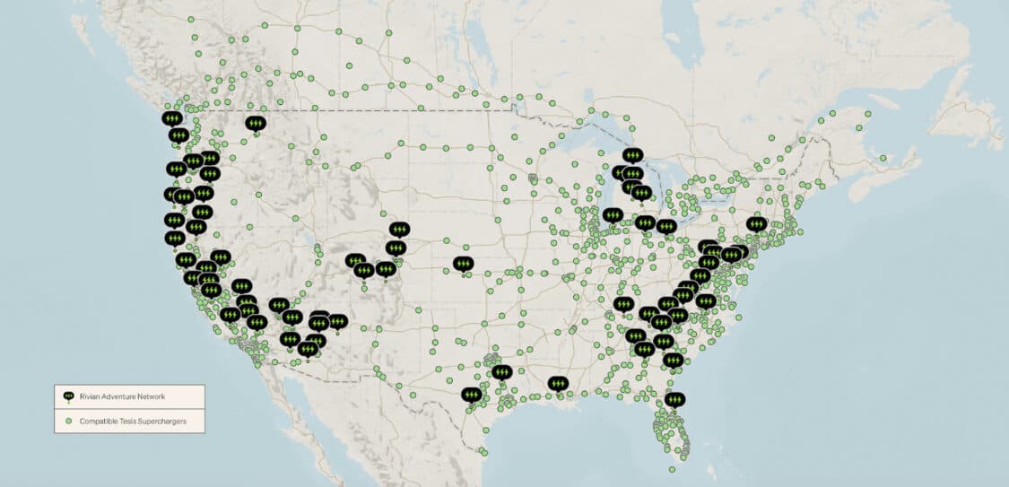 Rivian Vehicles Now Compatible with Tesla Supercharger Network - 15000 chargers
