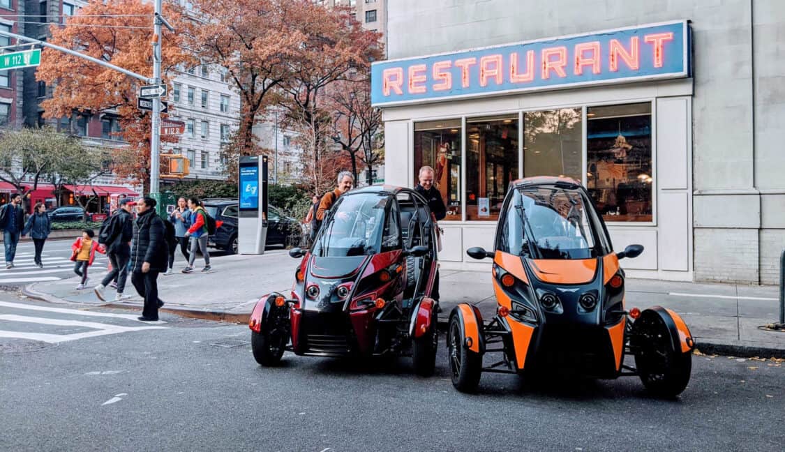 Arcimoto FUV parked at Monks Cafe