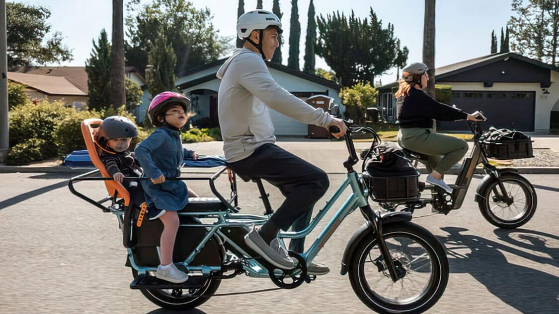 Family riding Rad Power Electric Bikes