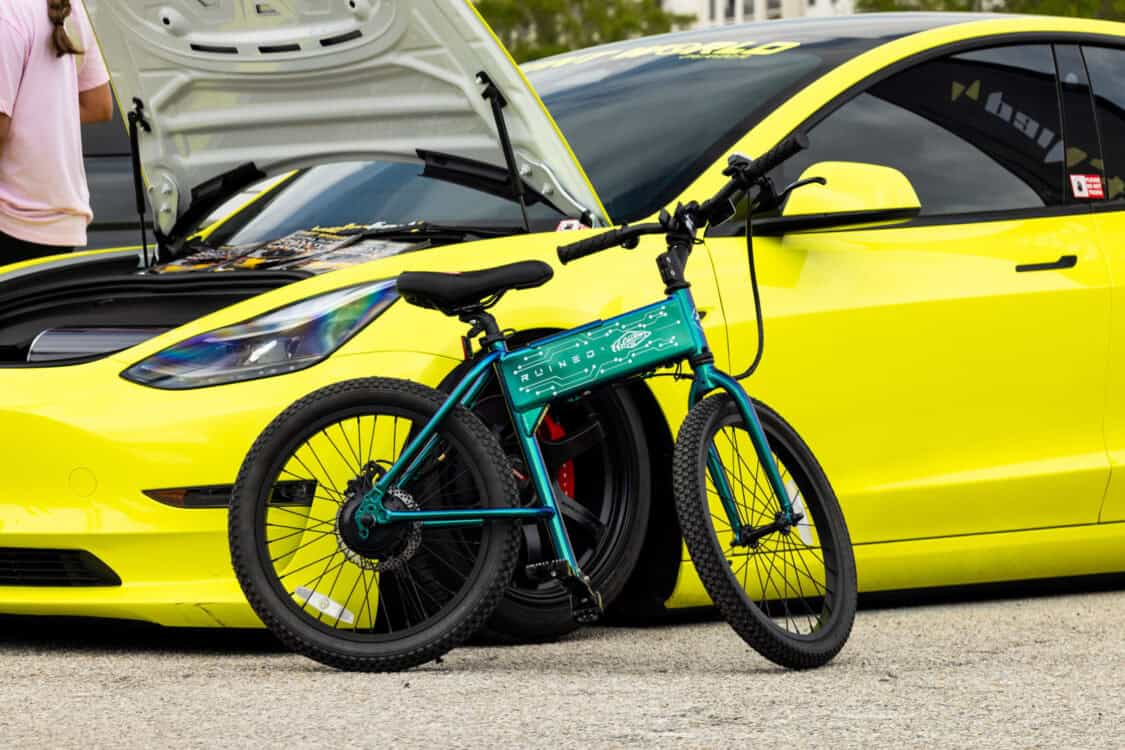 2022 Tesla Model 3 Performance w/ RUINED JackRabbit ebike owned by Randy Hoover at Electrify Showoff Orlando